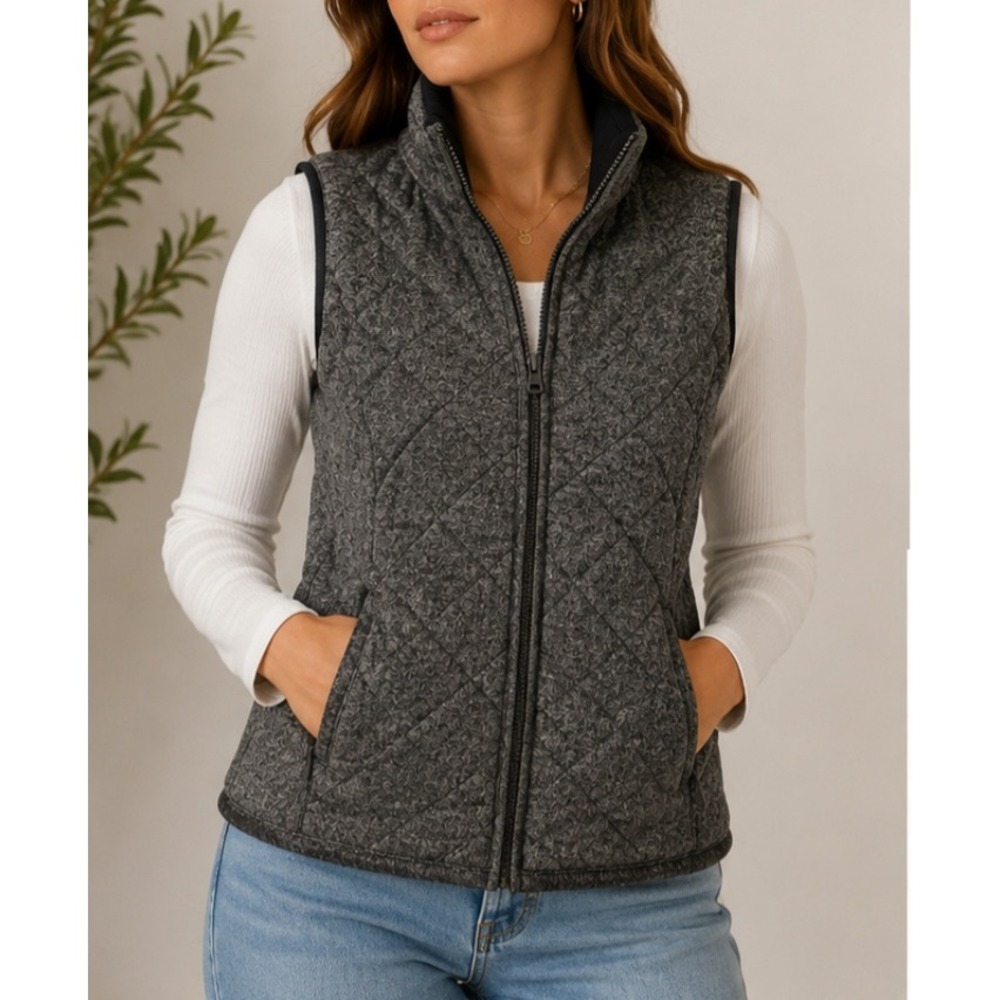 Abercrombie & Fitch Womens Gray Quilted Full Zip Puffer Vest Size M Heathered